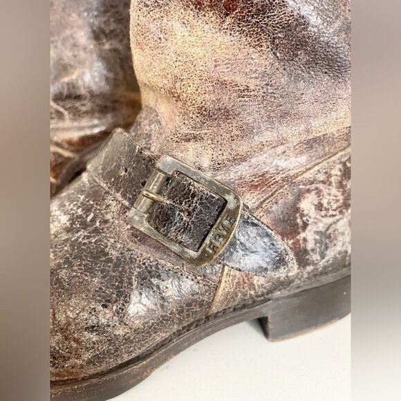 Frye Veronica Distressed Short Leather combat moto Boots in Brown 8.5 - Picture 6 of 12
